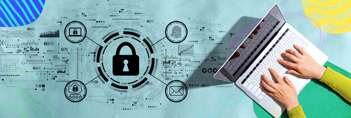 Poster - Internet network security concept with person using a laptop computer