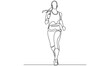 single continuous line drawing of a young woman athlete running fast.Sport running woman concept of sports, fitness, athletics, running, jogging, gym, fast run, speed, human. Vector illustration .
