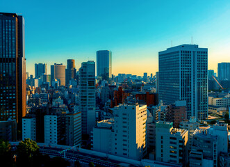 Poster - Skyscrapers in Minato, Tokyo Japan near sunset