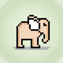 Wall Mural - elephant in 8 bit pixel art. Cute animals for game assets in vector illustrations.