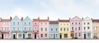 Line of vintage pastel townhomes