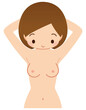 両手を上げて乳房を上から見る女性　乳がんセルフチェック　医療