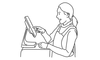 Wall Mural - line art of female cashier at supermarket