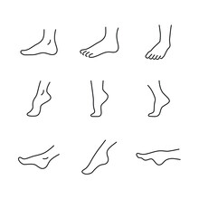 Ankle Human Body Part Icon Set. Foot Care, Feet, Spa Treatment Beauty Salon Massage Pedicure, Moisturizing Peeling Socks Leg Line Icons Set, Editable Stroke Isolated On White, Linear Vector Outline