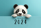 generated illustration of cute panda holding placard  greeting 2024