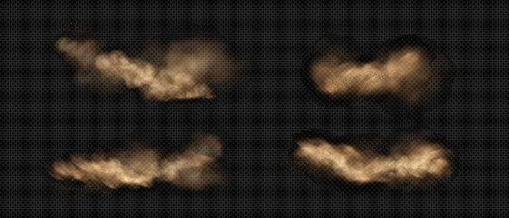 Wall Mural - sand clouds with dust and smoke. realistic vector illustration set of desert storm - flying dirt plu