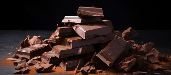 Wall Mural - Pieces of dark chocolate and fractured chocolate bar