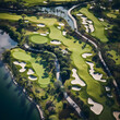 Aerial drone view of a golf course in Florida. Generative ai. 