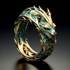 Wall Mural - Beautiful jewellery ring with a dragon silhouette and gothic pattern