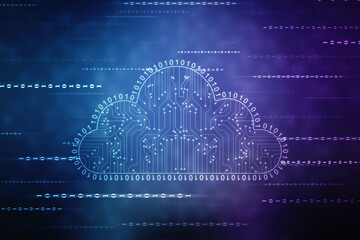 Poster - 2d illustration of Cloud computing, Digital Cloud computing Concept background. Cyber technology, internet data storage, database and data server concept