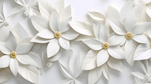 White Geometric Floral Leaves 3d Marble Texture. Generative Ai.