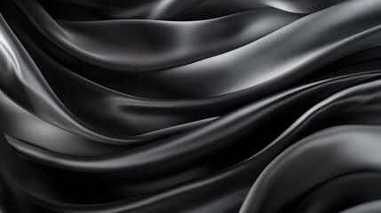 Wall Mural - Black gray satin dark fabric texture luxurious shiny that is abstract silk cloth background with patterns soft waves blur beautiful Background. Generative Ai.