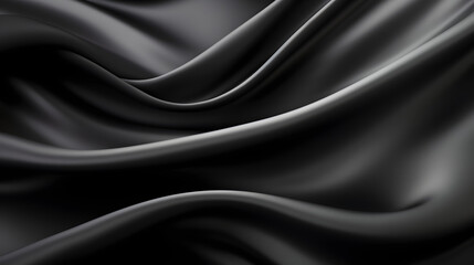 Wall Mural - Black gray satin dark fabric texture luxurious shiny that is abstract silk cloth panorama background with patterns soft waves blur beautiful background. Generative Ai.