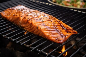 Poster - apple cider bbq salmon, sauce and grill marks prominently shown