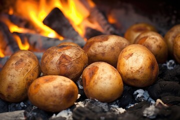 Wall Mural - potatoes nestled in the coals of a roaring fire