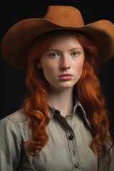 Wall Mural - studio portrait of a ginger cowgirl