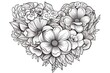 Generative AI : Monochrome Floral Composition in Heart Shape. Hand Drawn Ornament with Flowers.