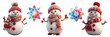 Set of 3d realistic colourful Christmas Snowman and Snowflake.