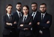 Business people dressed in black suits posing with crossed arms. Confident managerial business team in corporate outfit. Generate ai