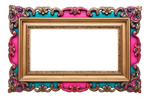 Empty Colourful Ornate Bohemian Picture Frame Isolated On Transparent Background, Cutout Design Element PNG