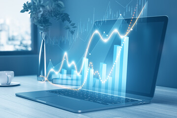 Poster - Upward financial graph displayed on a computer, investment growth concept