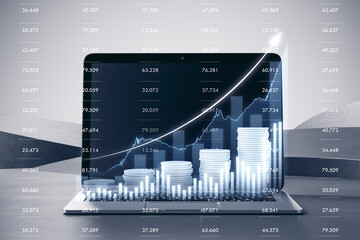 Aufkleber - Laptop displaying stock market growth on a desert background