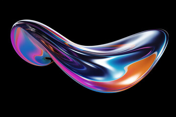 Poster - Bold holographic liquid metal shape isolated. Iridescent wavy melted chrome substance. Ai generated