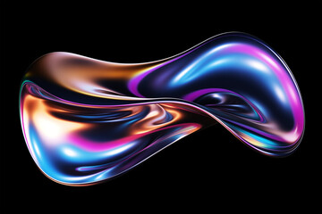 Poster - Bold holographic liquid metal shape isolated. Iridescent wavy melted chrome substance. Ai generated