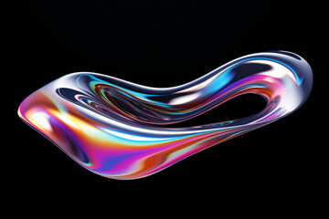 Poster - Bold holographic liquid metal shape isolated. Iridescent wavy melted chrome substance. Ai generated