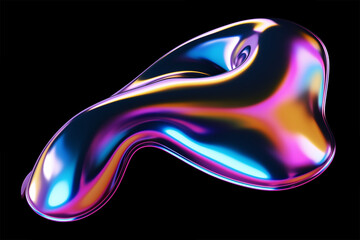 Poster - Bold holographic liquid metal shape isolated. Iridescent wavy melted chrome substance. Ai generated