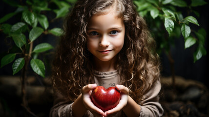 Poster - Cute little girl holds a heart in her hand