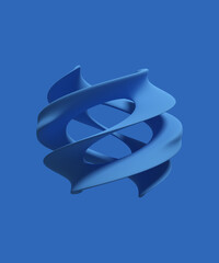 Fototapete - Abstract twisted complex figure. Smooth round wavy shape. Blue monochrome background. 3D rendering