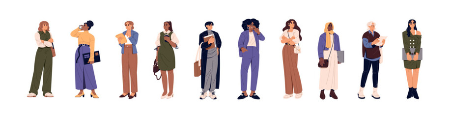 Fototapete - Modern businesswomen set. Females in office costume standing. Workers, employees multinational group. Diverse women, girls businessmen work. Business people flat isolated vector illustration on white
