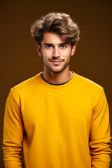 Canvas Print - Man with mustache and yellow shirt on.