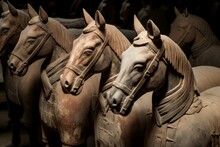 Terracotta Warriors Sculptures Horses Tomb. Museum Asia Warrior Qin History. Generate Ai