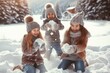 Winter wonderland children meet the cold with fun outdoor games, having fun playing snowballs