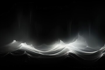 Wall Mural - an abstract wallpaper showcasing rough ocean waves, softly illuminated against a black background, c