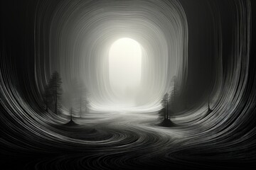 Wall Mural - an abstract wallpaper depicting a mysterious tunnel against a black background invokes an enigmatic 