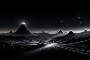 Wall Mural - an abstract wallpaper featuring an illuminated traffic flow converging towards distant mountains aga