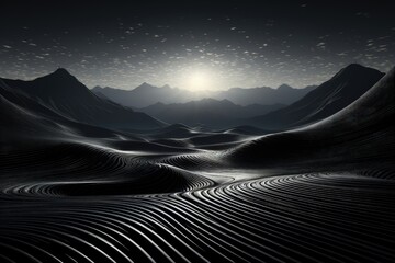 Wall Mural - an abstract wallpaper showcasing the radiant glow of a sunrise over majestic mountains against a bla