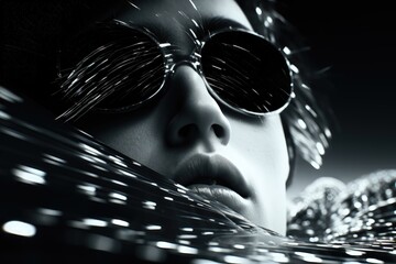Wall Mural - an abstract wallpaper with a sci-fi, futuristic atmosphere, illuminated in black and white, showcase