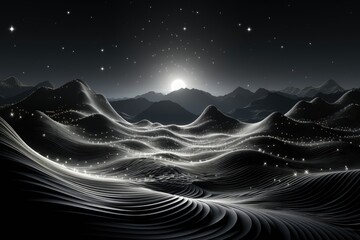 Wall Mural - an abstract wallpaper with a sci-fi, futuristic ambiance, illuminated in black and white, showcases 