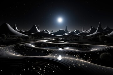 Wall Mural - an abstract sci-fi wallpaper against a black background, creating a visually striking and mysterious
