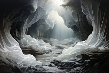 Wall Mural - an abstract sci-fi wallpaper against a black background, creating a mysterious composition that seam