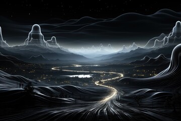 Wall Mural - an abstract sci-fi wallpaper against a black background, creating a visually captivating composition