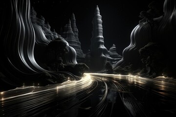 Wall Mural - an abstract sci-fi wallpaper against a black background, creating a visually captivating composition