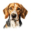 Hazel American Foxhound Dog Digital Art Illustration for T-Shirt Print and Puppy Food Cover Hand Drawn Muzzle Portrait of English Hound Bred