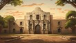 Illustration Highlighting Iconic Texas Fortress at Dusk