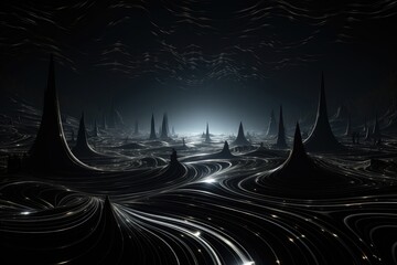 Wall Mural - an abstract sci-fi wallpaper against a black background, creating a mysterious composition that spar