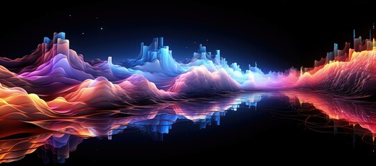 Wall Mural - An abstract sci-fi wallpaper against a black background, in a wide format, creating a mysterious composition that evokes a sense of futuristic beauty and cosmic allure. Illustration